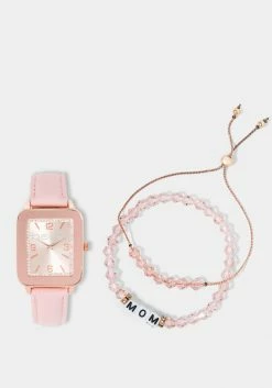ACCUTIME Blush Square Watch & Bracelet Set Bridal