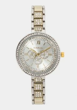 ACCUTIME Gold Two Tone Pave Roman Numeral Watch
