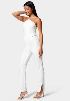 TC Side Slit Slim Leg Woven Pant New