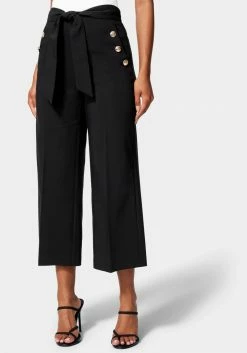 TC Cotton Sateen Button Detail Wide Leg Cropped Pant Night Out