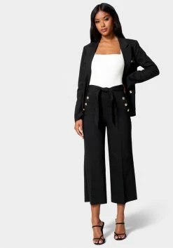 TC Cotton Sateen Button Detail Wide Leg Cropped Pant Night Out