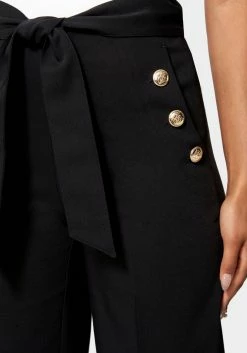 TC Cotton Sateen Button Detail Wide Leg Cropped Pant Night Out