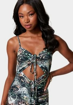 JUMP Night Out Printed Cutout Textured Slinky Knit Dress 8 JUMP Night Out Printed Cutout Textured Slinky Knit Dress