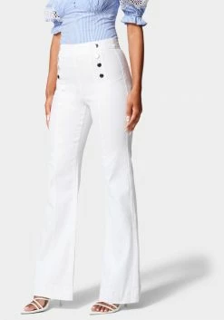 TC High Waist Button Detail Wide Leg Denim Jeans