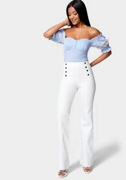 TC High Waist Button Detail Wide Leg Denim Jeans