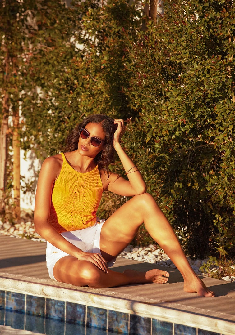 TC Spring/Summer Pointelle Halter Sweater Top 2 TC Spring/Summer Pointelle Halter Sweater Top