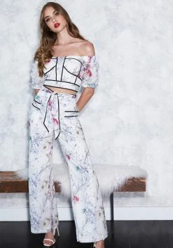 TC Printed Wide Leg Pant With Contrast Taping Print Shop