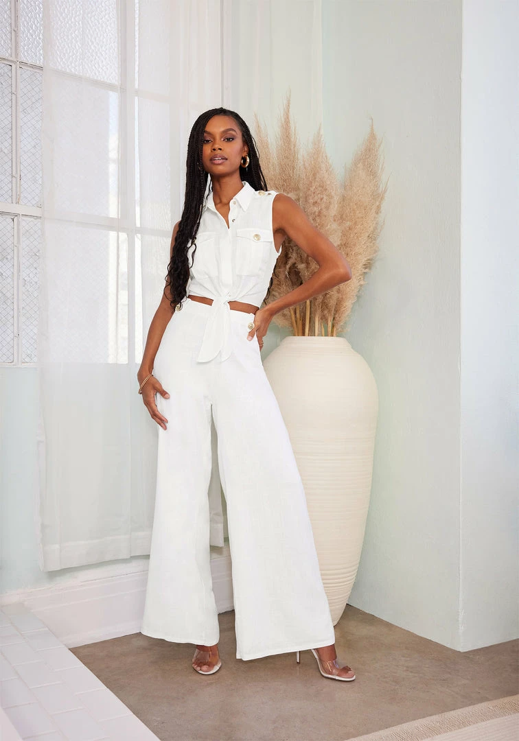 TC Linen Blend Button Detail Wide Leg Pant Bridal 2 TC Linen Blend Button Detail Wide Leg Pant Bridal