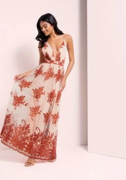 JUMP Bridal Plunge Neck Embroidered Maxi