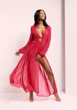 JUMP Bridal Plunging O-Ring Detail Maxi Dress