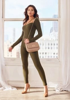 JUMP Strappy Neck Rib Catsuit Clothing