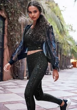 TC Bebe Logo Multi Color Foil Print Side Mesh Insert Legging