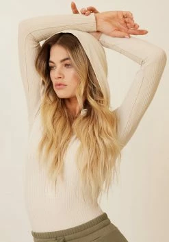 TC Clothing Rib Knit Button Front Hooded Bodysuit