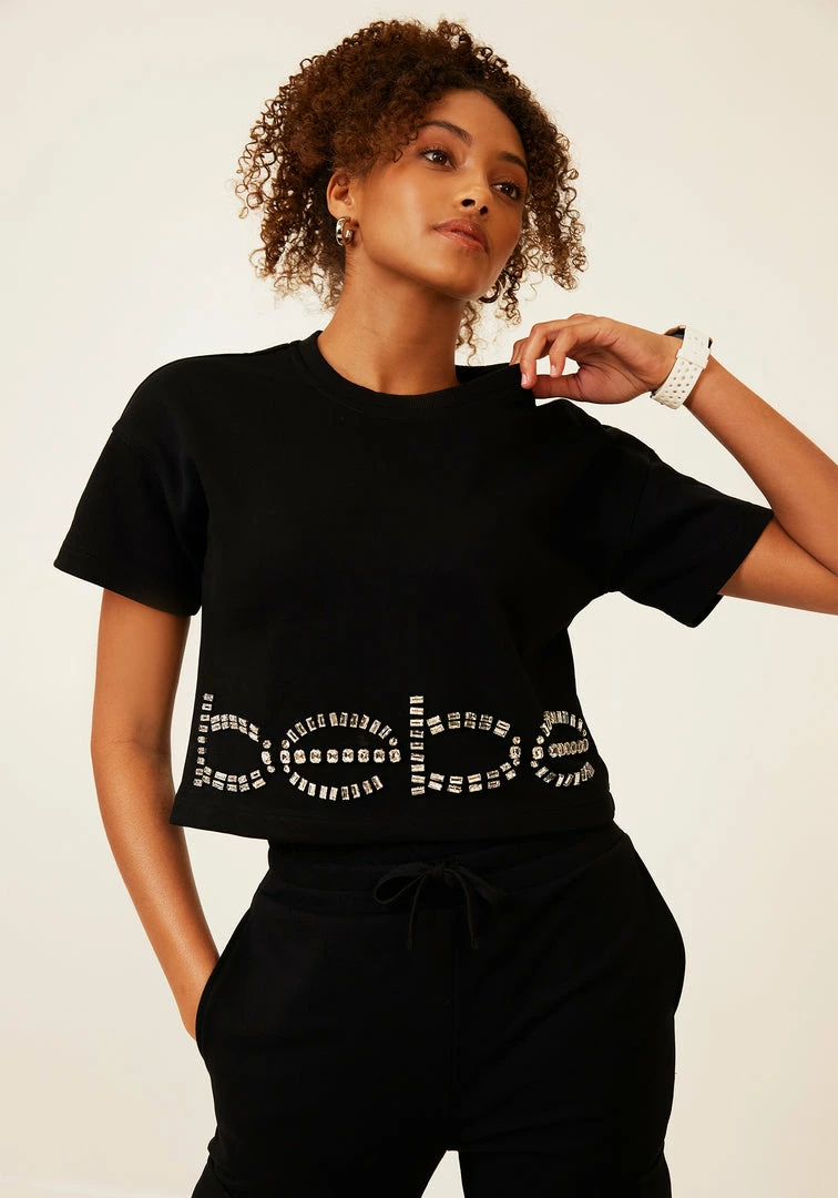 TC Bebe Rhinestone Logo French Terry Crop Top 2 TC Bebe Rhinestone Logo French Terry Crop Top