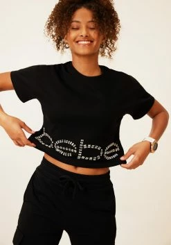 TC Bebe Rhinestone Logo French Terry Crop Top