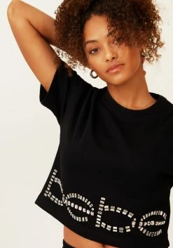 TC Bebe Rhinestone Logo French Terry Crop Top