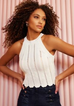 TC Festival Season Scallop Hem Pointelle Sweater Halter Top